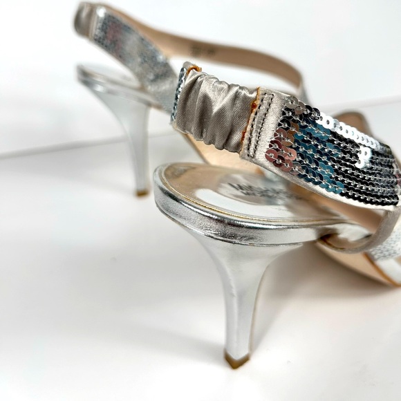 Michael Kors silver strappy slingback heels, 10, sequins, Party Cocktail Sexy - Picture 6 of 11